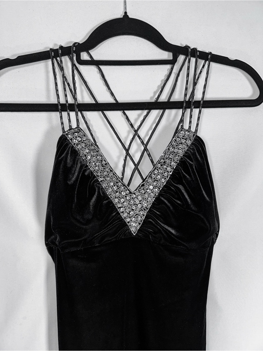 Vintage Dave & Johnny Velvet Beaded Strappy Formal Dress